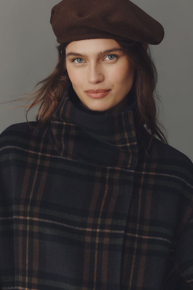 By Anthropologie Wool Blend Check Funnel-Neck Coat #1