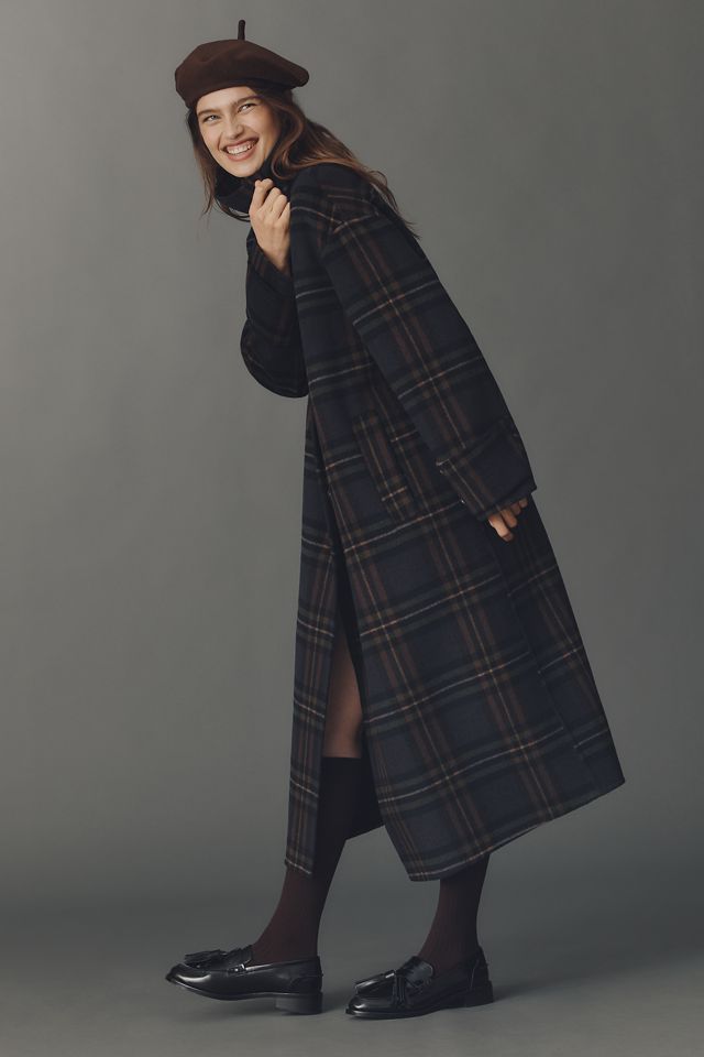 By Anthropologie Wool Blend Check Funnel-Neck Coat #2