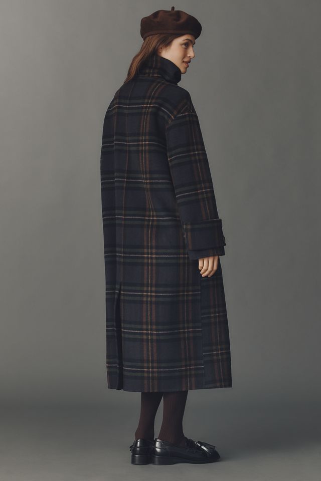 By Anthropologie Wool Blend Check Funnel-Neck Coat #3