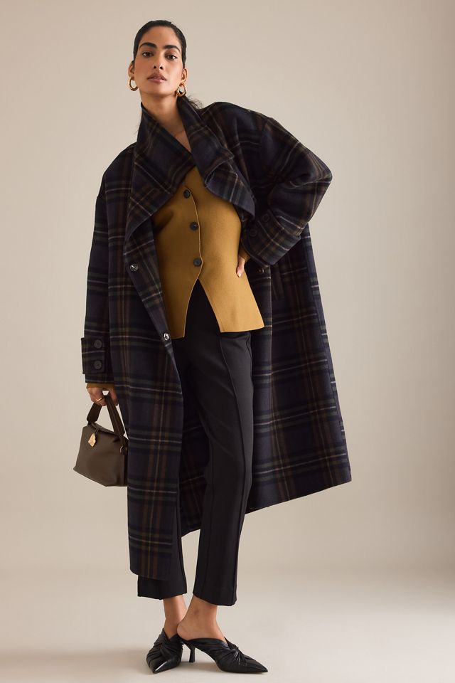 By Anthropologie Cappotto con Collo ad Imbuto in Misto Lana a Quadri #4