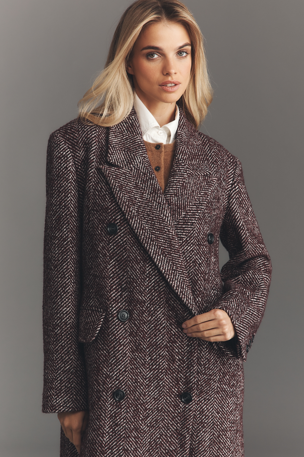 By Anthropologie Herringbone Wool-Blend Oversized Coat
