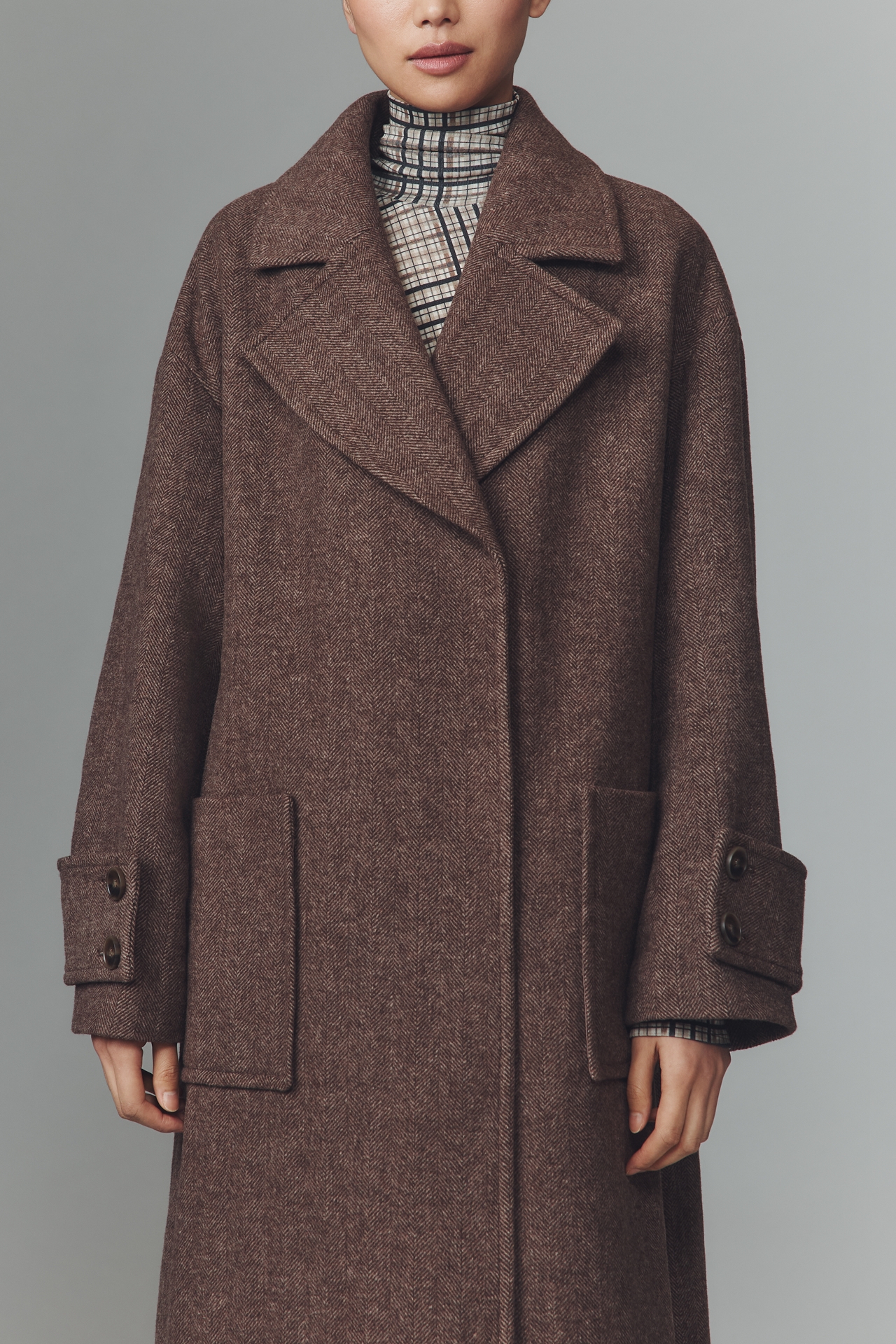 By Anthropologie Wool-Blend Herringbone Maxi Coat