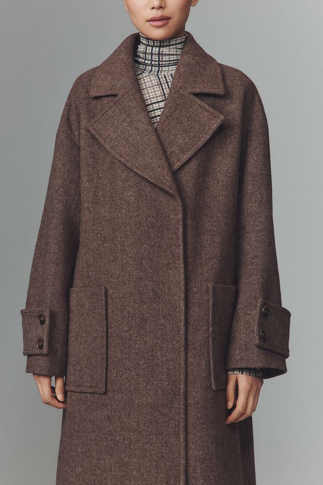 By Anthropologie Wool-Blend Herringbone Maxi Coat #1