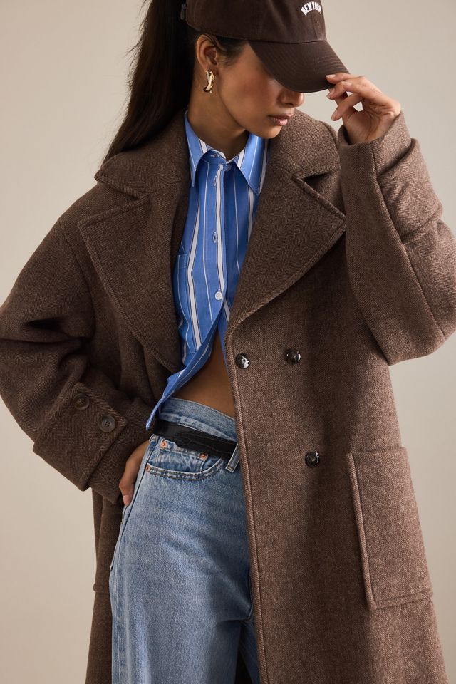 By Anthropologie Herringbone Wool Maxi Coat #3