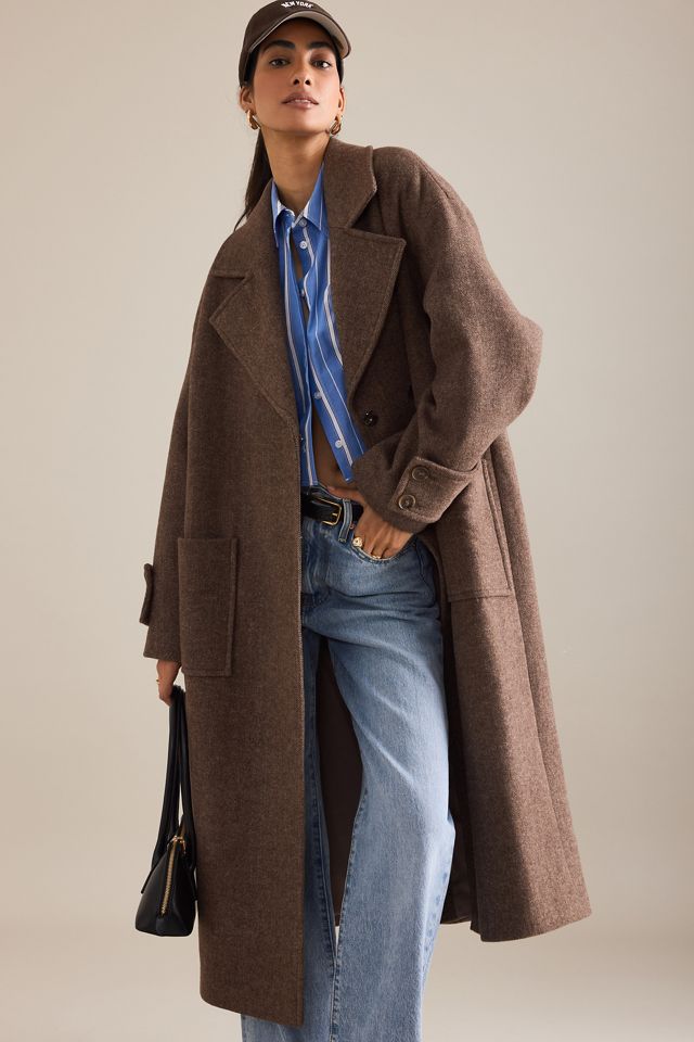 By Anthropologie Herringbone Wool Maxi Coat #5