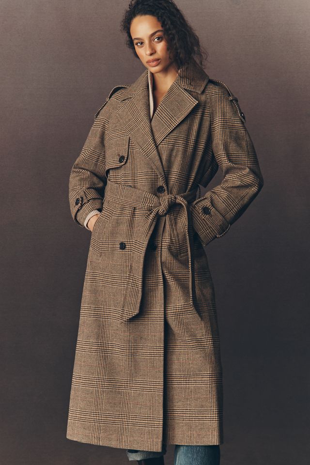 By Anthropologie Heritage Wool Blend Plaid Trench Coat #1