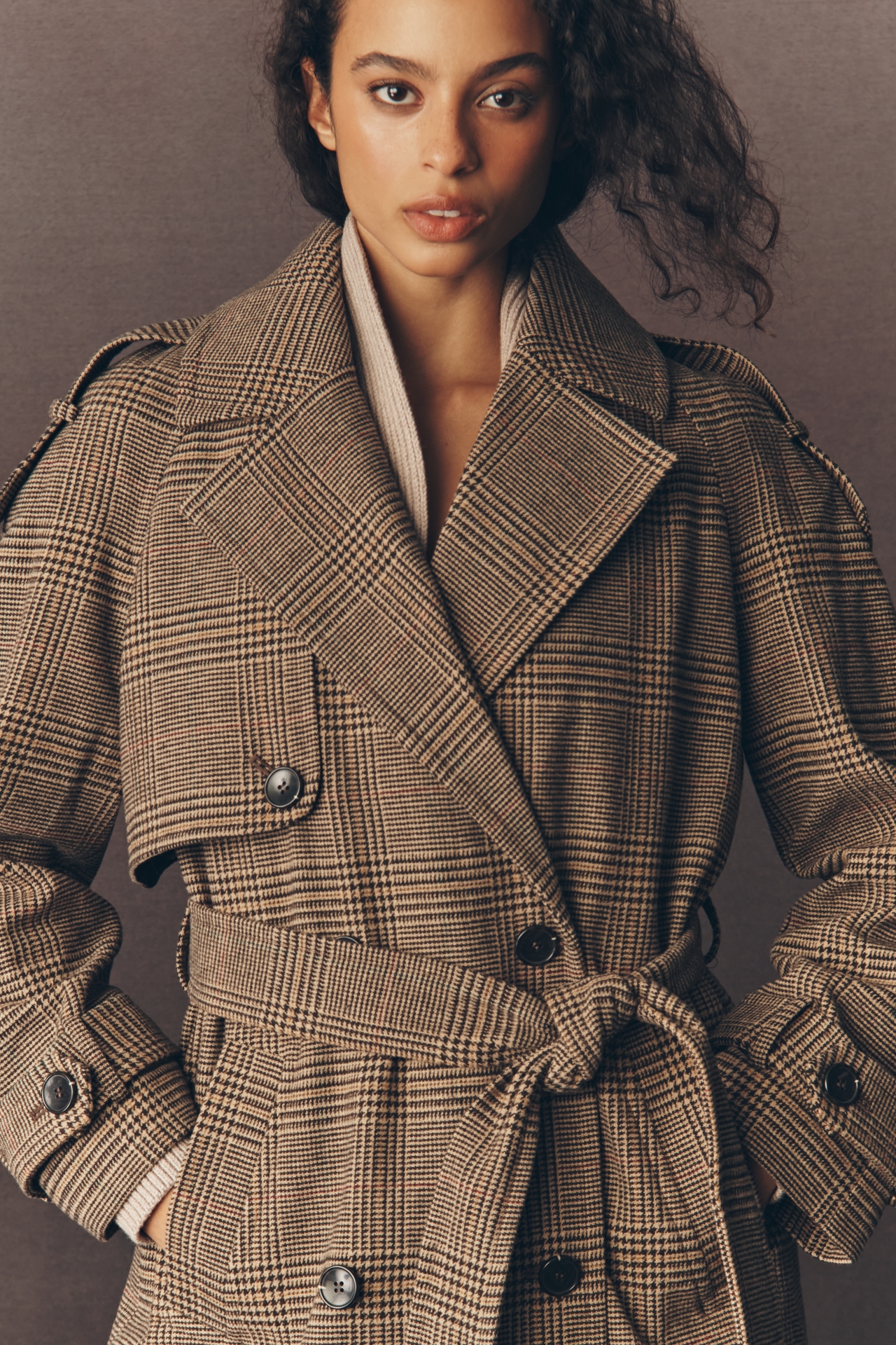 By Anthropologie Heritage Wool Blend Plaid Trench Coat