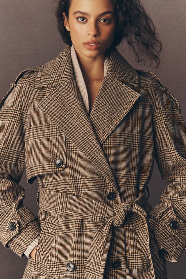 By Anthropologie Heritage Wool Blend Plaid Trench Coat #3