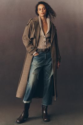 By Anthropologie Heritage Wool Blend Plaid Trench Coat