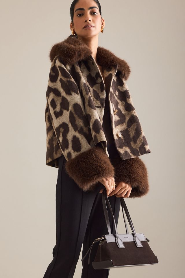 By Anthropologie Faux-Fur Trim Leopard Coat #6