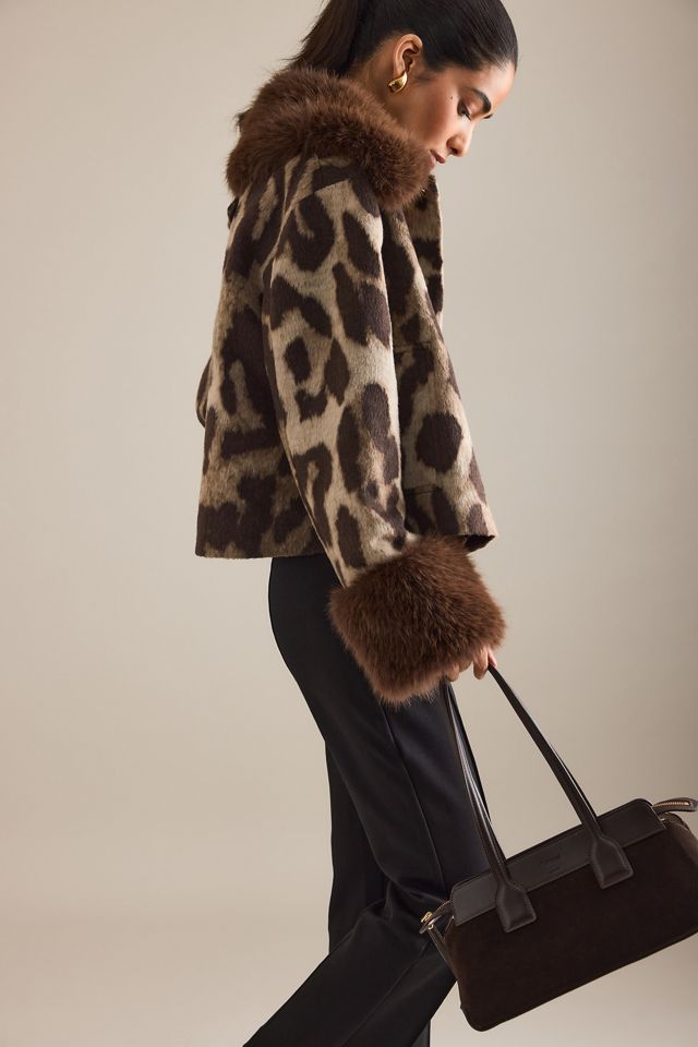 By Anthropologie Faux-Fur Trim Leopard Coat #4
