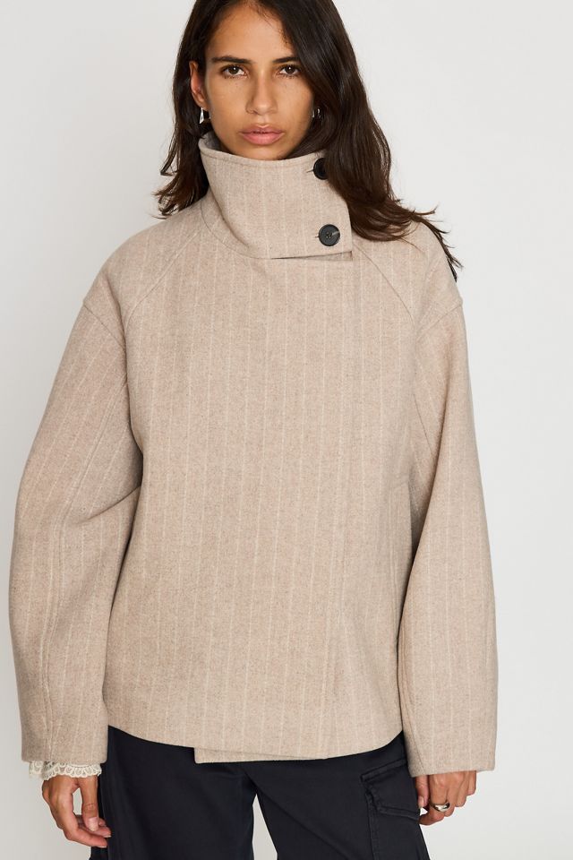 By Anthropologie Funnel-Neck Stripe Wool-Blend Jacket #2