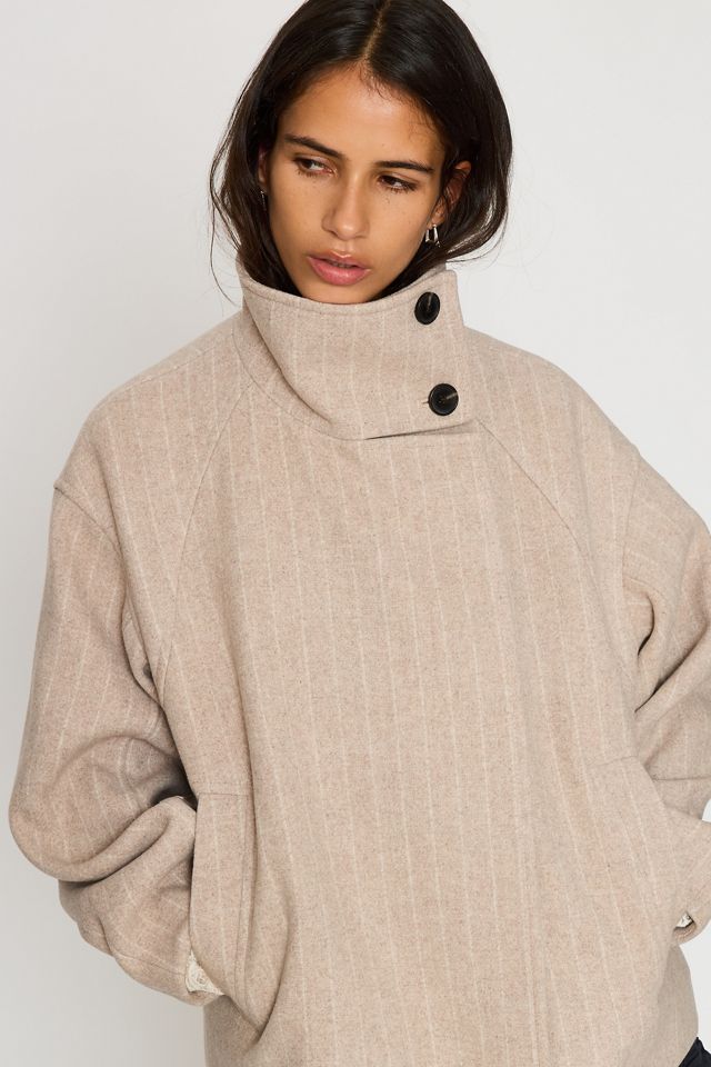 By Anthropologie Funnel-Neck Stripe Wool-Blend Jacket #3