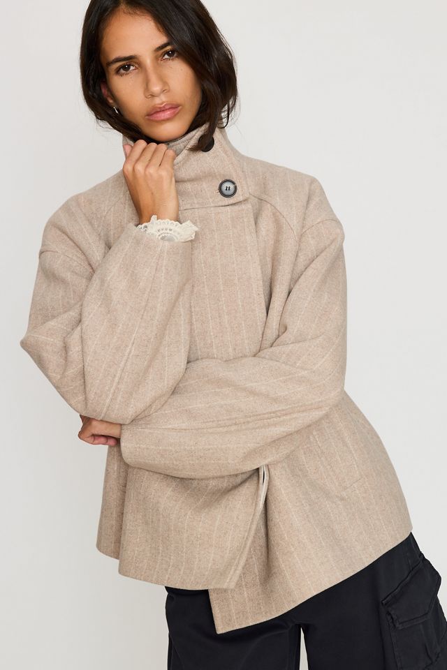 By Anthropologie Funnel-Neck Stripe Wool-Blend Jacket #1