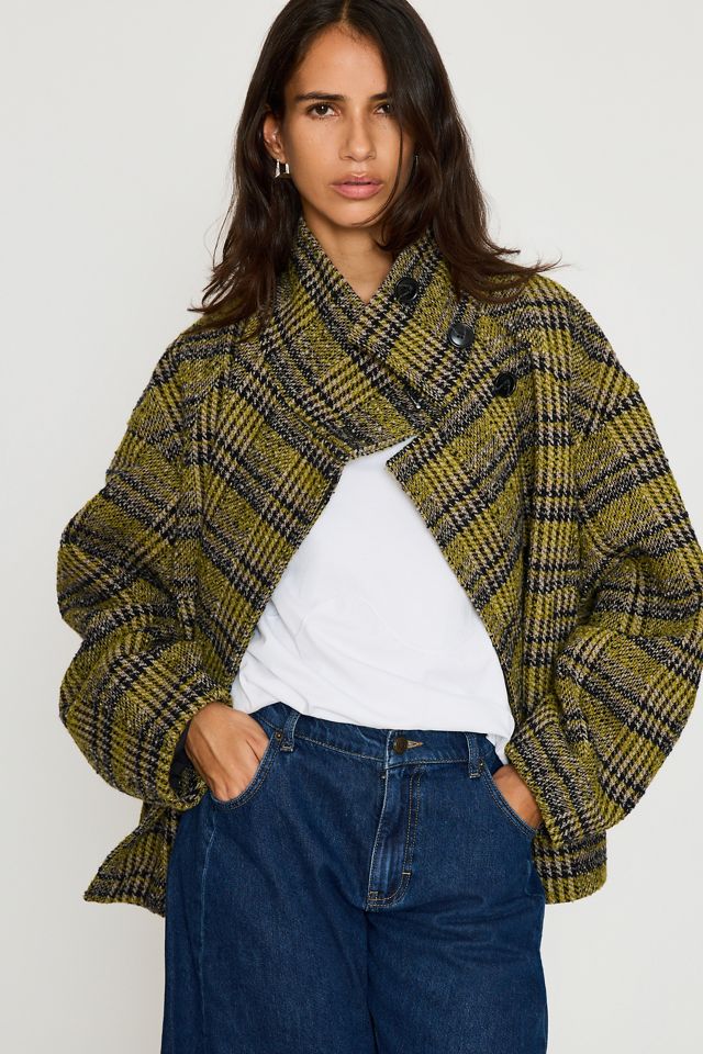 By Anthropologie Lime Boucle Funnel-Neck Jacket #1