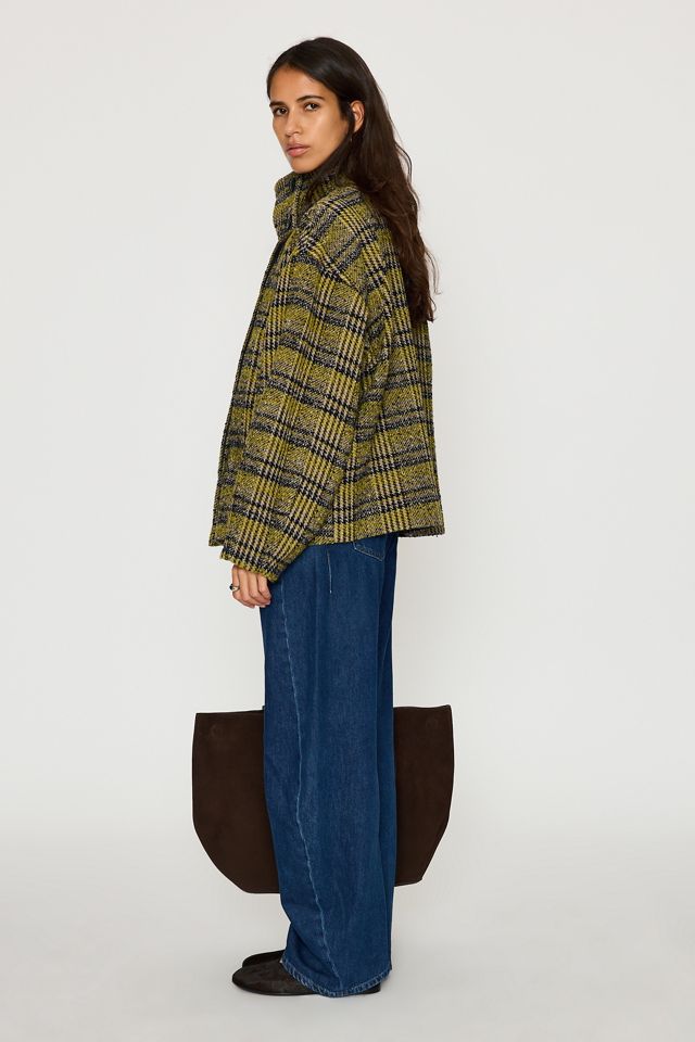 By Anthropologie Lime Boucle Funnel-Neck Jacket #2
