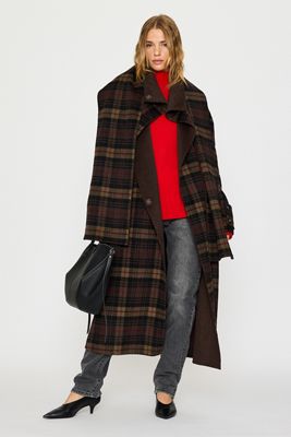 By Anthropologie Wool-Blend Scarf Check Maxi Coat