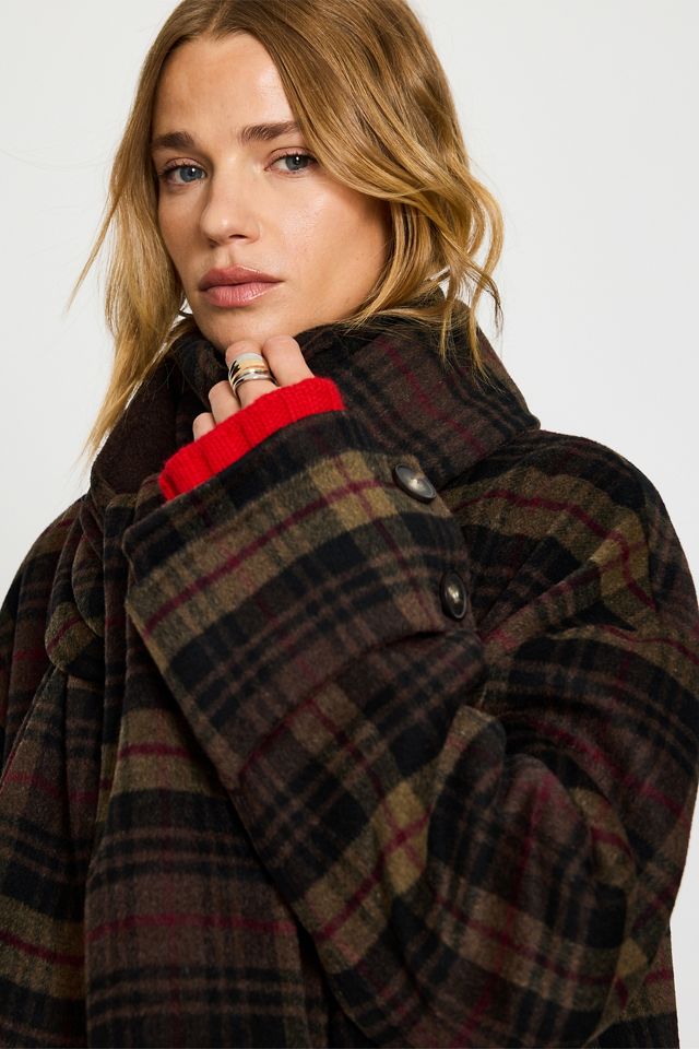 By Anthropologie Wool-Blend Scarf Check Maxi Coat #1