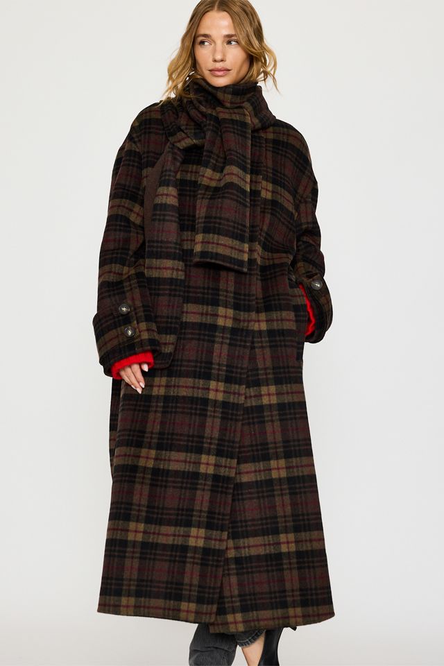 By Anthropologie Wool-Blend Scarf Check Maxi Coat #2