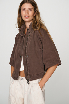 100% Cotton Cropped Utility Cape Jacket