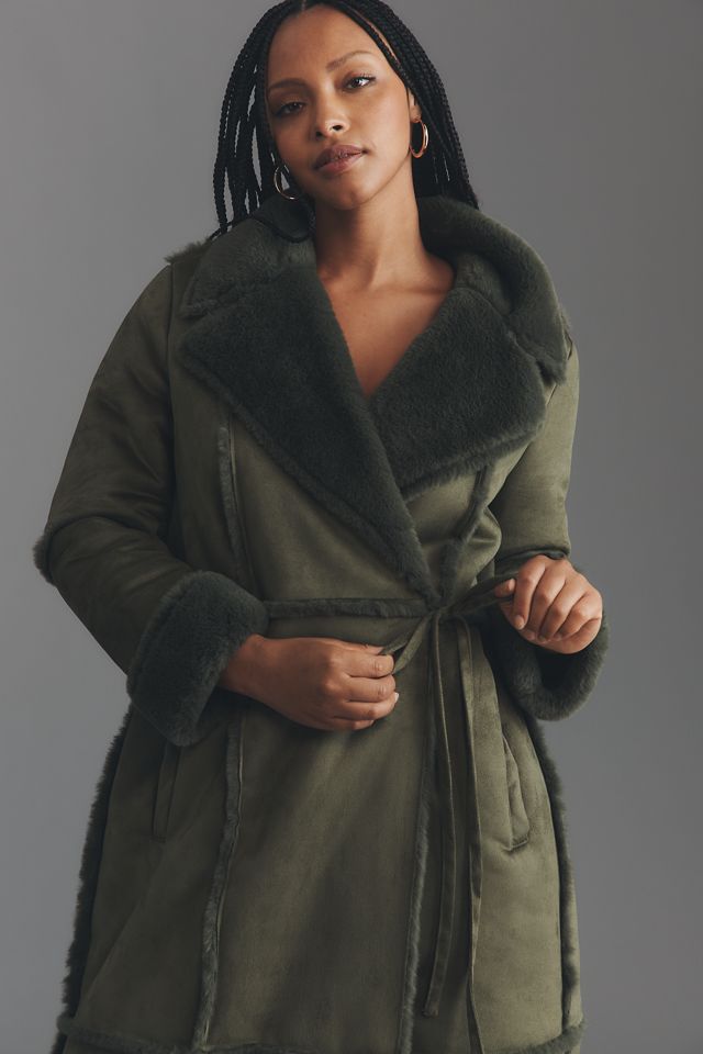 Eloquii Plus Faux-Fur Sherpa Fleece Long Coat #1