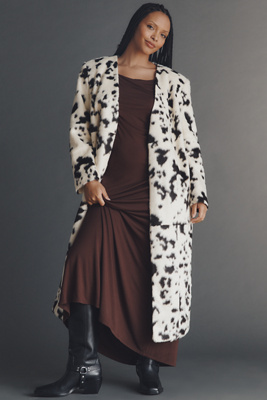 Eloquii Plus Faux-fur Long Coat Jacket In Multi