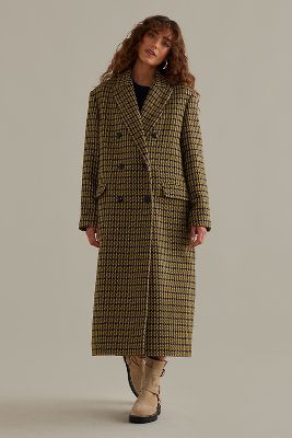 ALIGNE Kennedy Heritage Check Double-Breasted Longline Coat