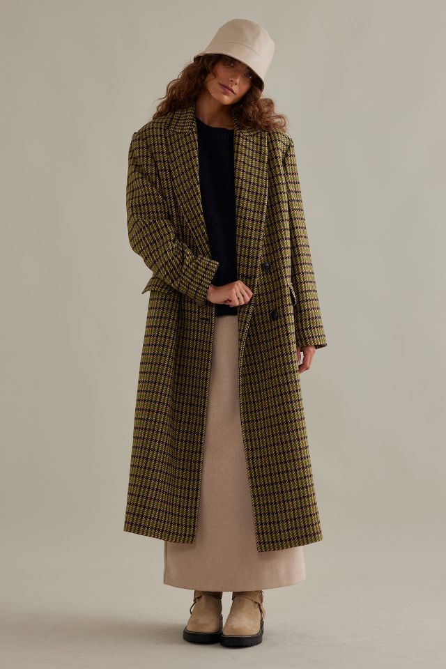 ALIGNE Kennedy Heritage Check Double-Breasted Longline Coat