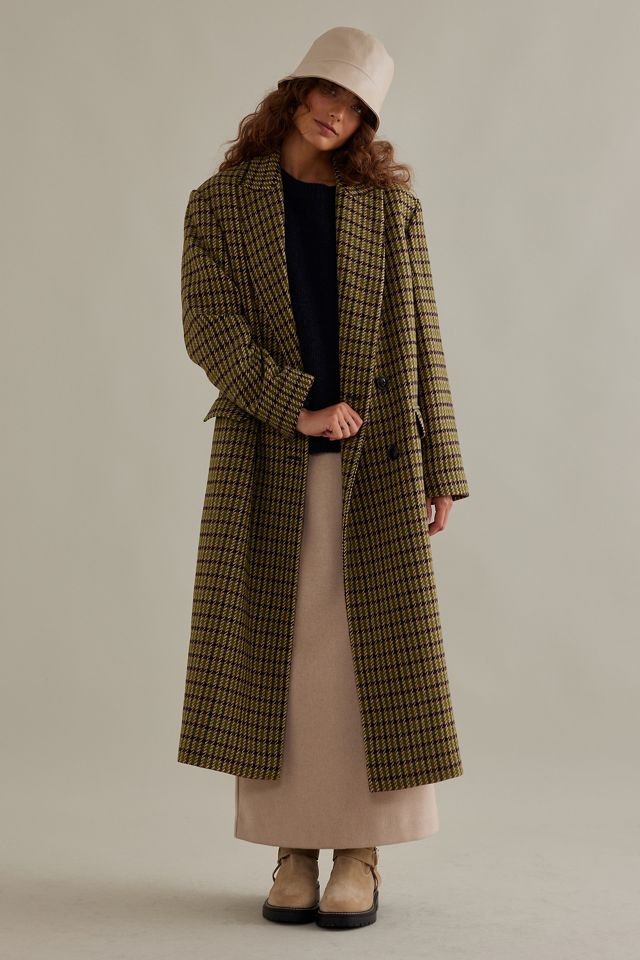 ALIGNE Kennedy Heritage Check Double-Breasted Longline Coat