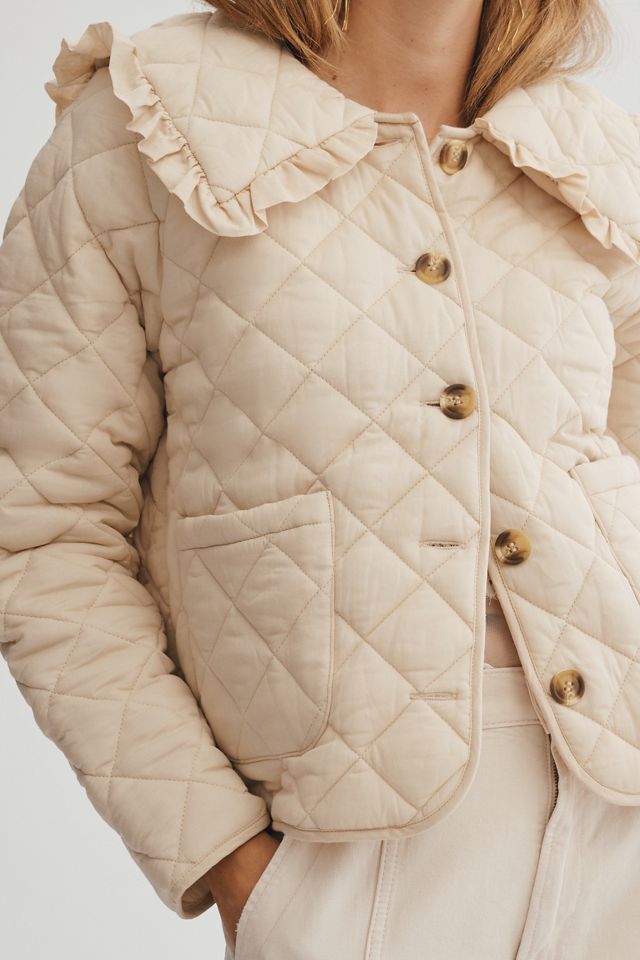 Mable Exaggerated-Collar Quilted Cropped Jacket #3