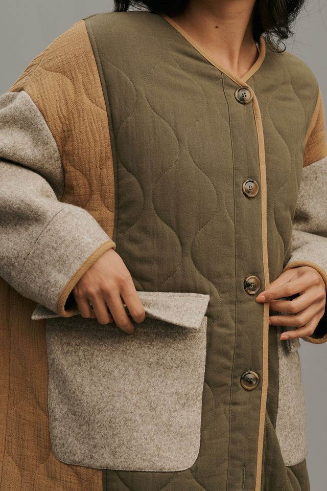 Amente Patch Quilted Wool Blend Coat #3