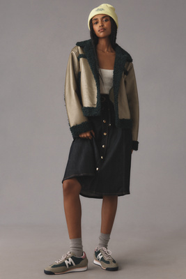 Scotch & Soda Faux-shearling Vinyl Aviator Jacket In Mint