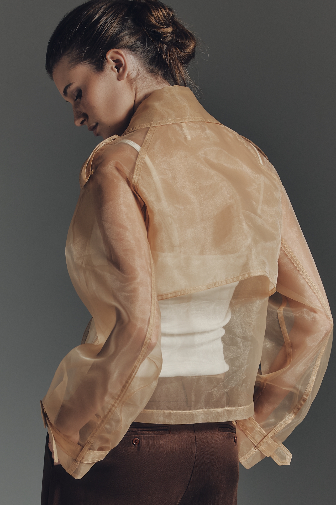 Maeve Crop Sheer Organza Trench Coat