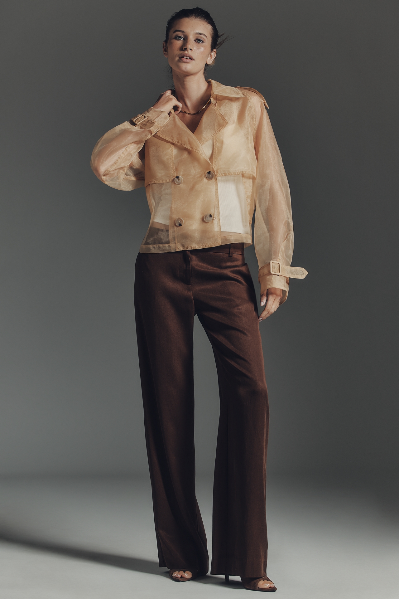 Maeve Crop Sheer Organza Trench Coat