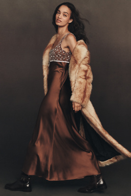 Stand Studio Nora Faux-fur Longline Coat Jacket In Multi