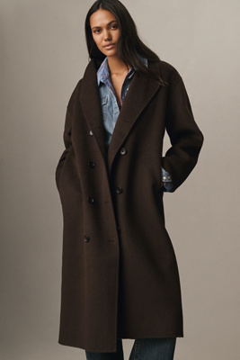 Alex Mill Sophia Long Wool Blend Coat Jacket In Brown