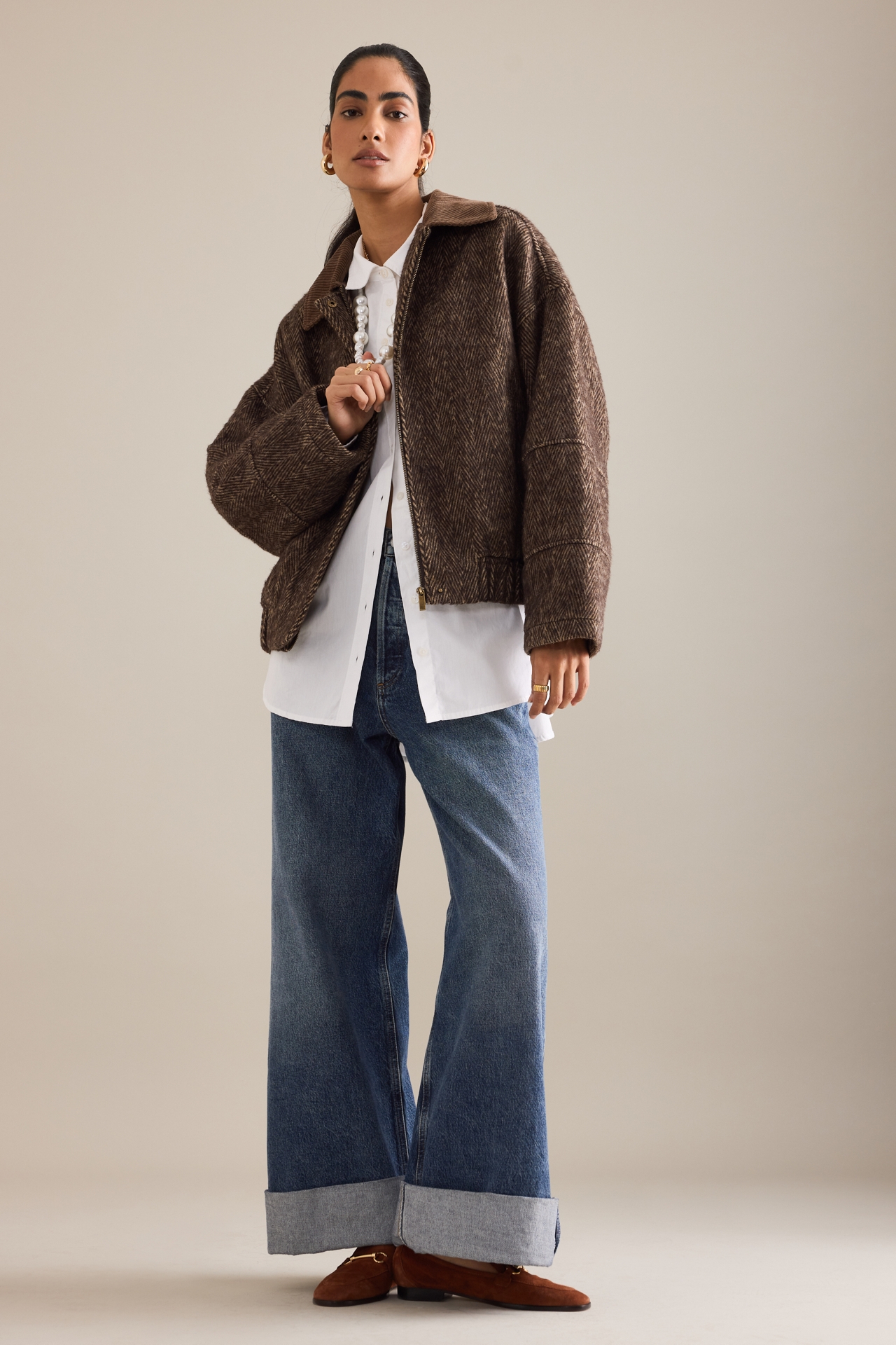 By Anthropologie Herringbone Bomber Jacket