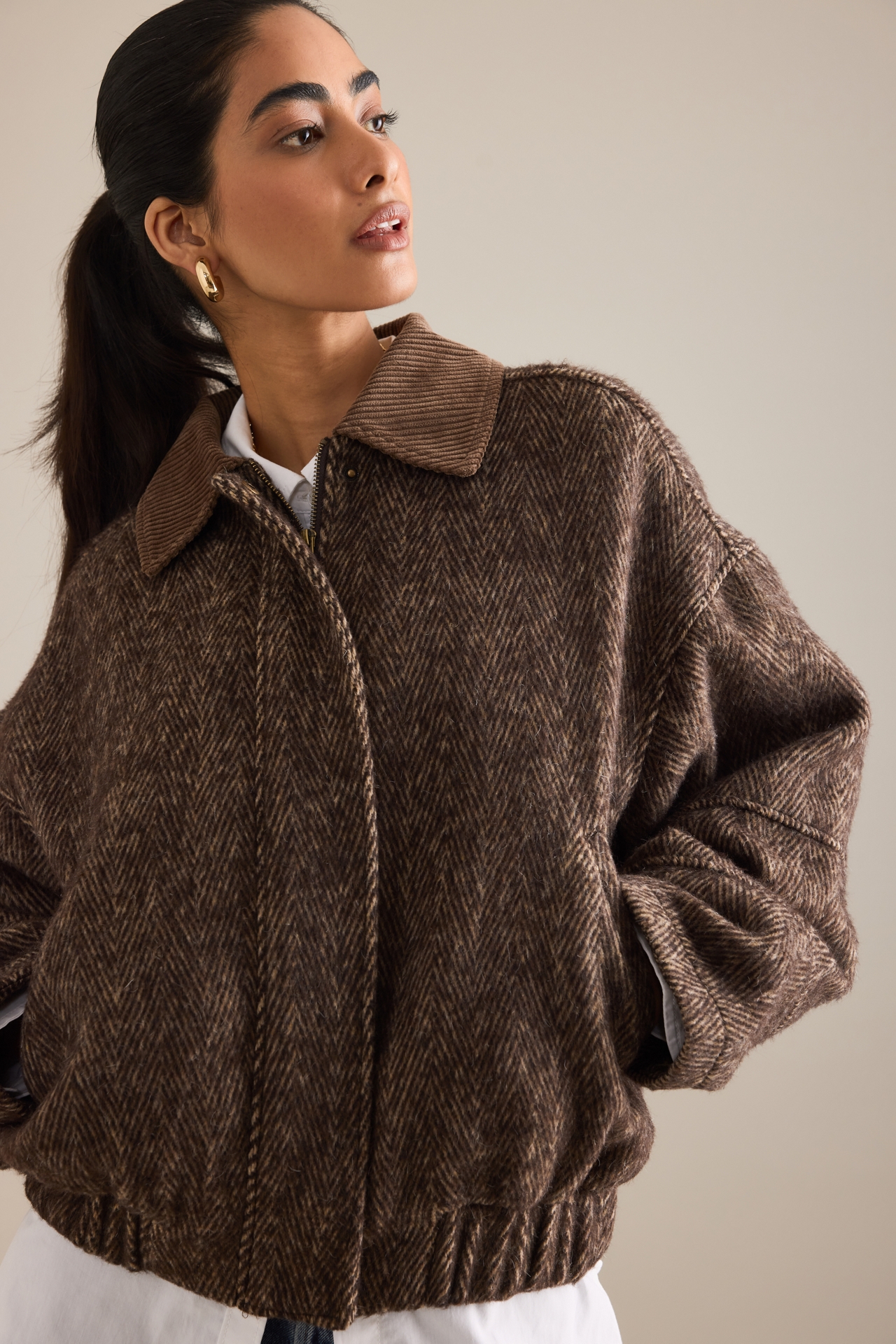 By Anthropologie Herringbone Bomber Jacket