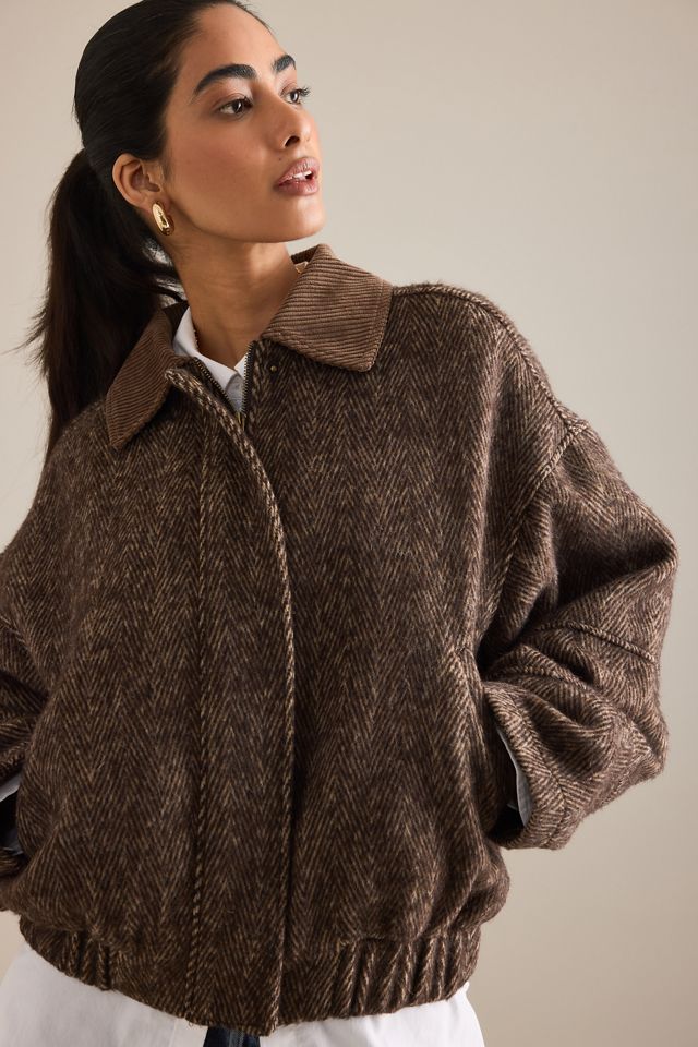 By Anthropologie Herringbone Bomber Jacket #5