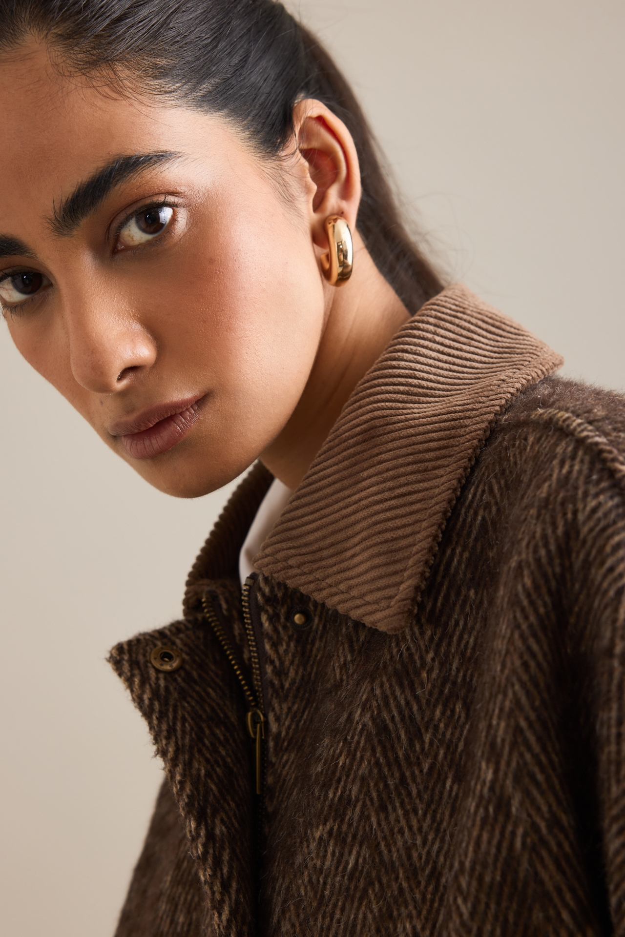 By Anthropologie Herringbone Bomber Jacket