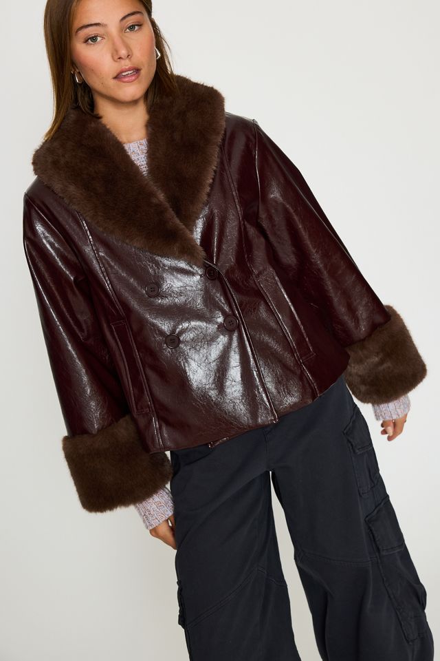 By Anthropologie PU Faux-Fur Trim Short Jacket #2