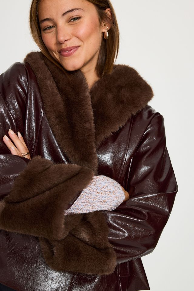 By Anthropologie PU Faux-Fur Trim Short Jacket #3