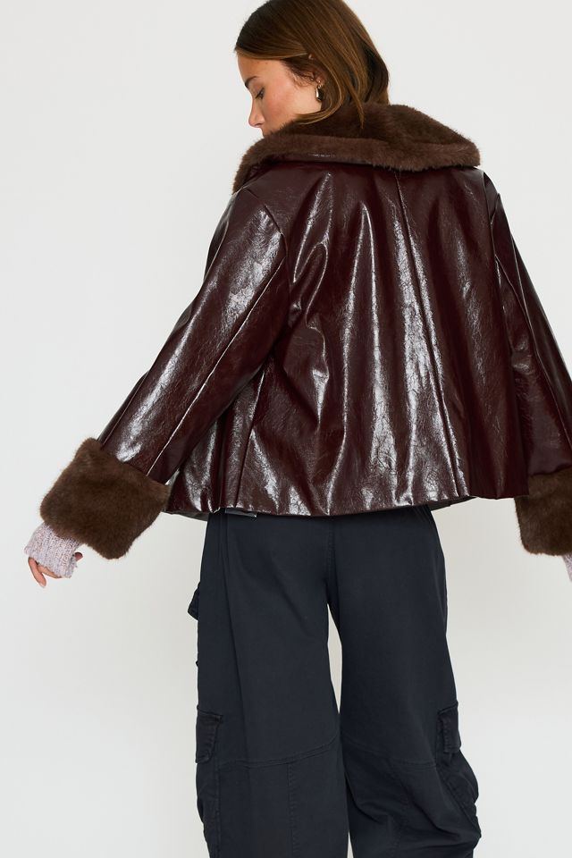 By Anthropologie PU Faux-Fur Trim Short Jacket #4