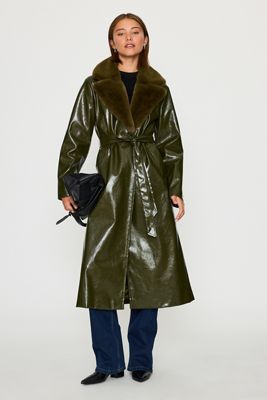 By Anthropologie PU Faux-Fur Trim Trench Coat