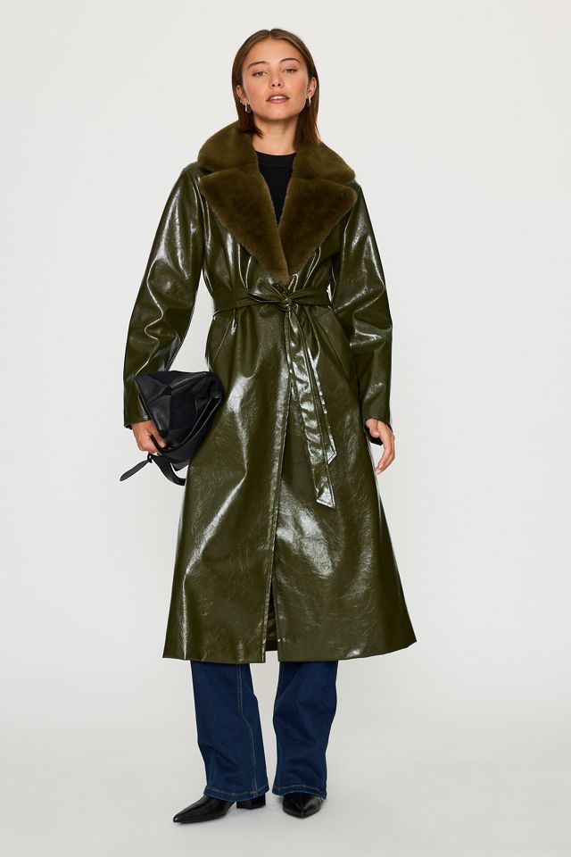 By Anthropologie PU Faux-Fur Trim Trench Coat #1