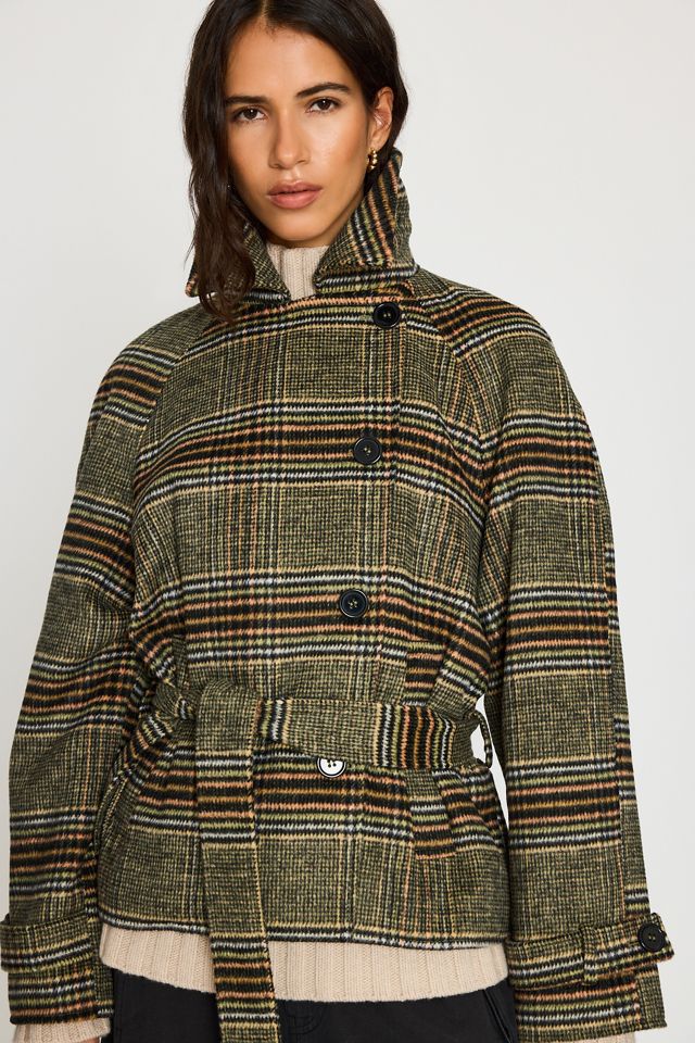 By Anthropologie Belted Check Wool-Blend Coat #2