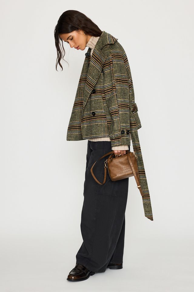 By Anthropologie Belted Check Wool-Blend Coat #3