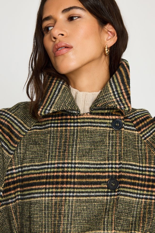By Anthropologie Belted Check Wool-Blend Coat #4