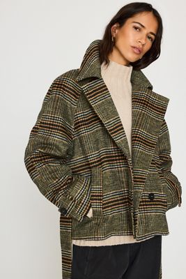 Abrigo de Mezcla de Lana a Cuadros con Cinturón By Anthropologie