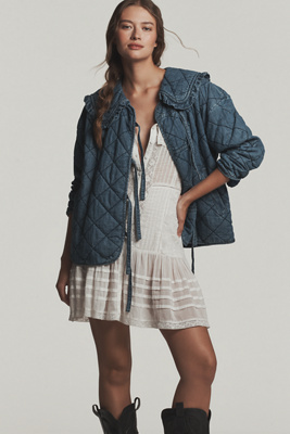 Maeve The Hazel Quilted Chambray Jacket By  In Blue